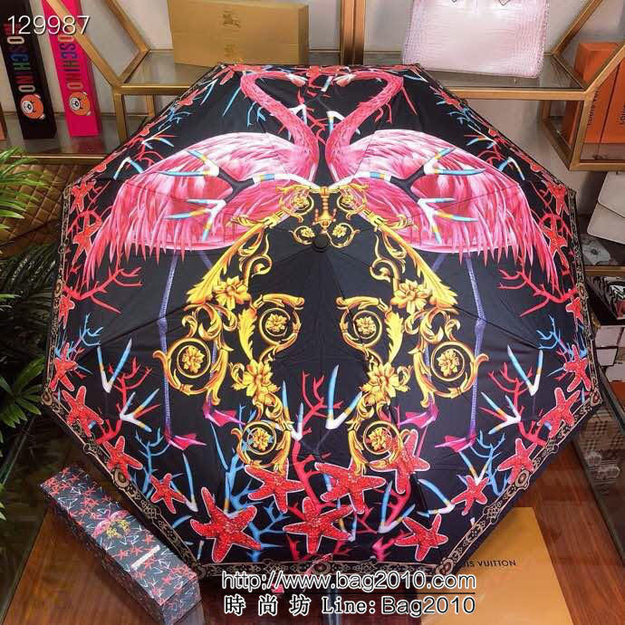 VERSACE範思哲 年度最火爆時尚單品 最新款 南非火烈鳥圖案 自動防雨防紫外線隔熱傘  sll1004
